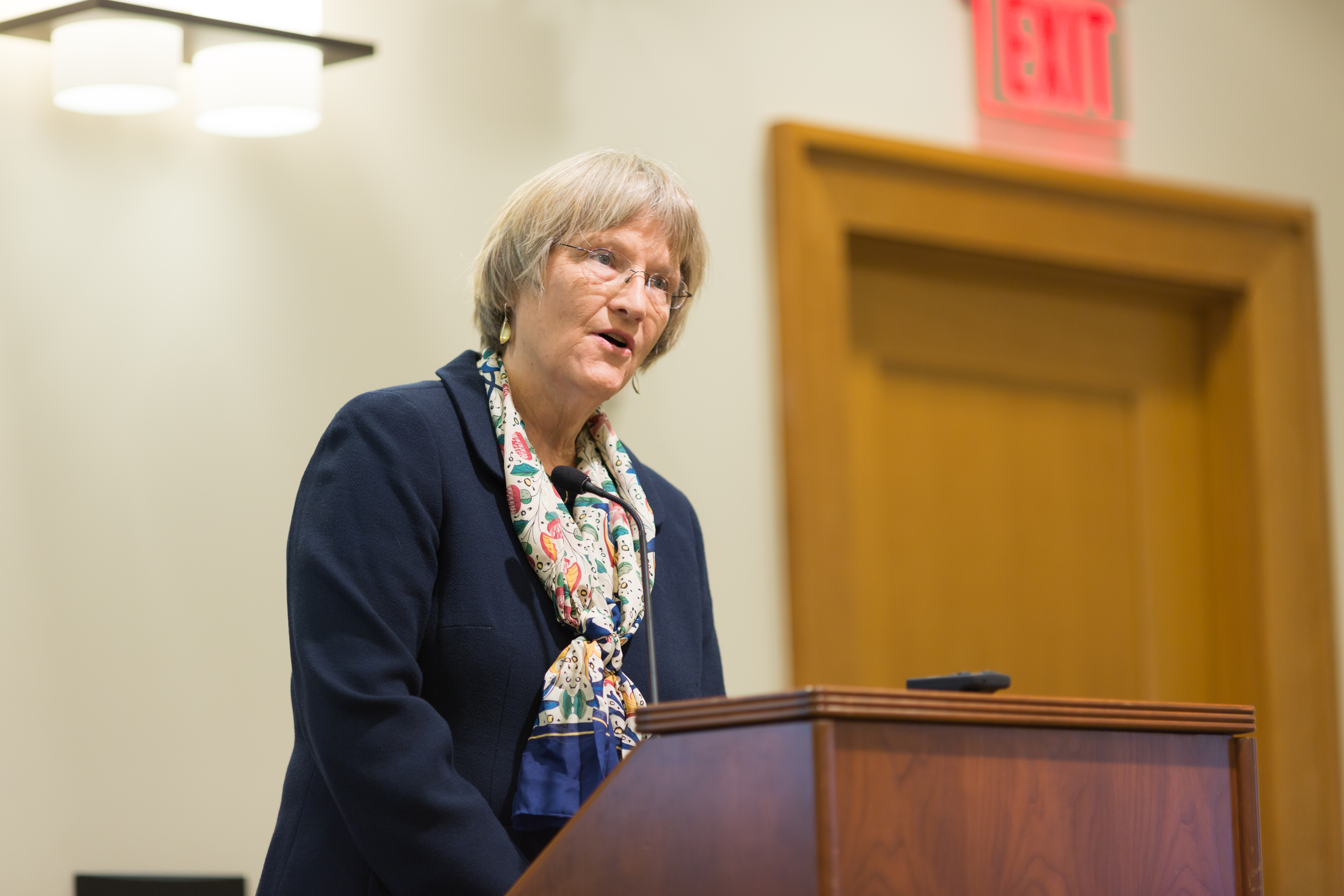 President Drew Faust provides welcome remarks to conference attendees