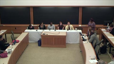 A traditional Harvard law school classroom