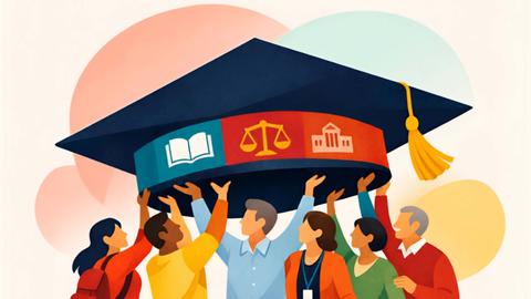2026 HILT Conference poster with illustrations of a group of people holding up a graduation cap