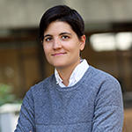 Katherine Rieser wearing a blue sweater