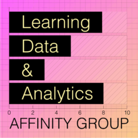 Pink and orange gradient measuring board with Learning Data and Analytics logo.  