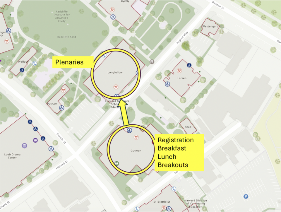 Green and gray map of Harvard campus.
