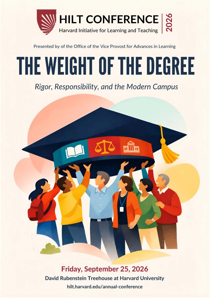 2026 HILT Conference poster with illustrations of a group of people holding up a graduation cap