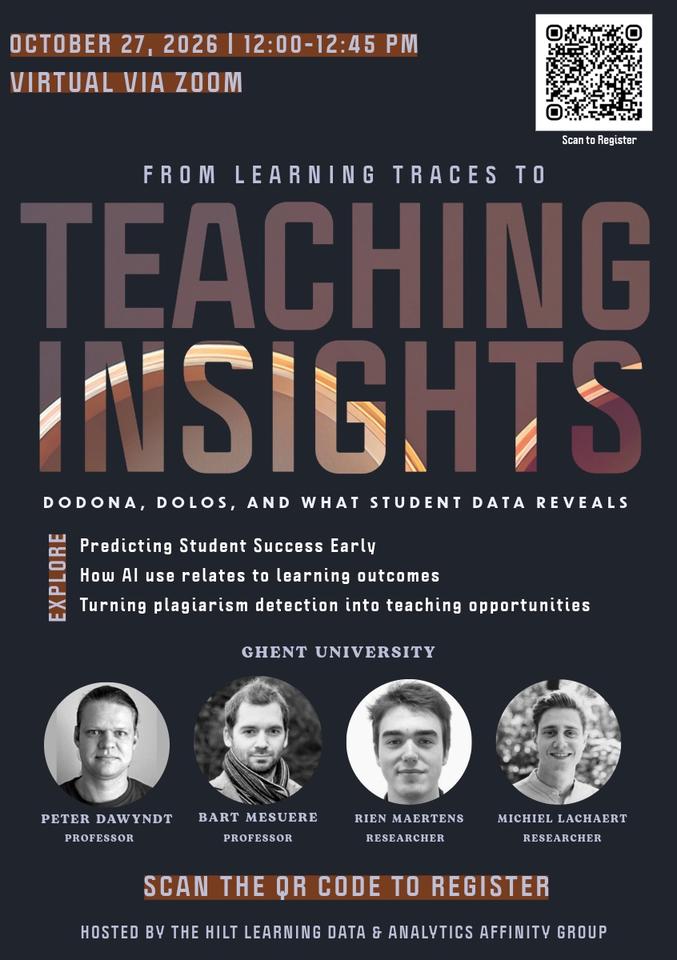 A flyer for the learning Data and Analytics October event with text and headshots of the confirmed speakers.