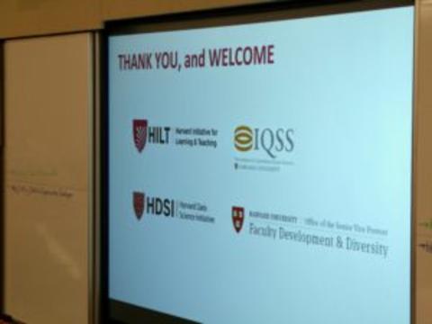 Opening slides with various Harvard shields. 