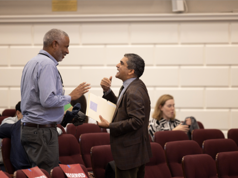 Two people having a lively conversation