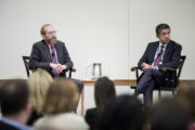Provost Alan Garber and Vice Provost for Advances in Learning Bharat Anand take questions from the audience