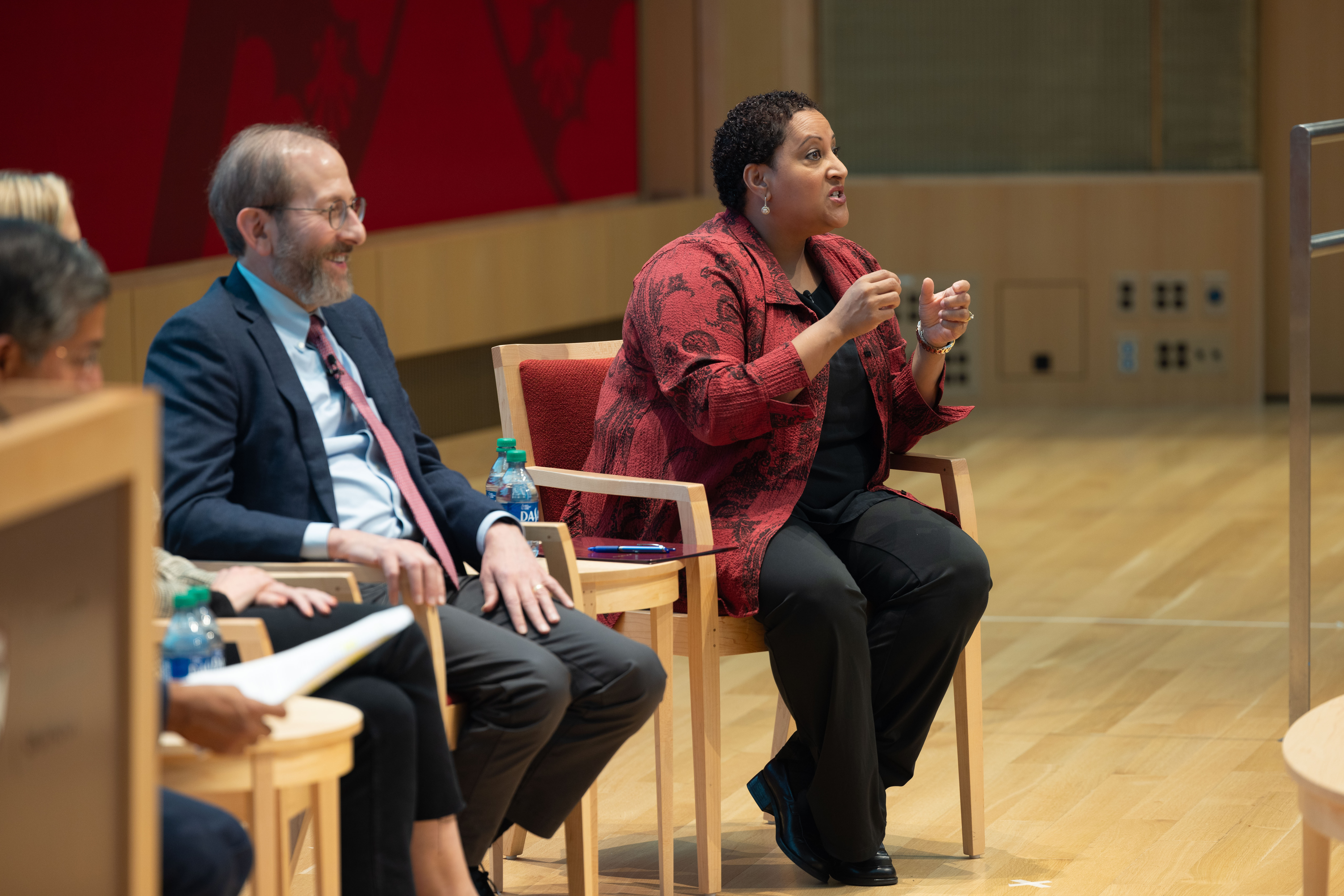 Afternoon plenary session. (Our speakers from left to right) Bharat Anand, Amanda Claybaugh, Provost Alan M. Garber, Tsedal Neeley. Tsedal Neeley in conversation with audience.