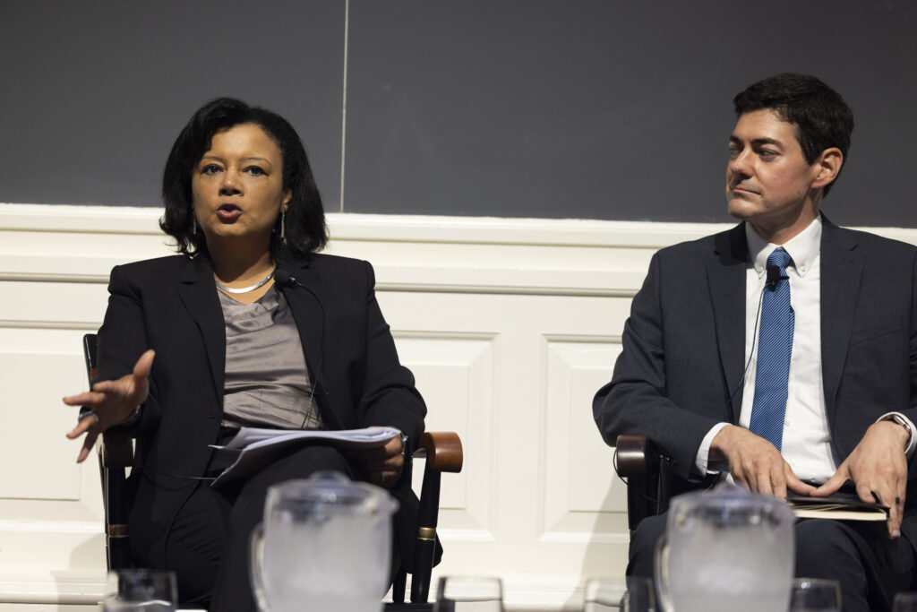 Afternoon Plenary: “Where Does Harvard Go From Here?” panelist from left to right Tomiko Brown-Nagin and Eric Beerbohm