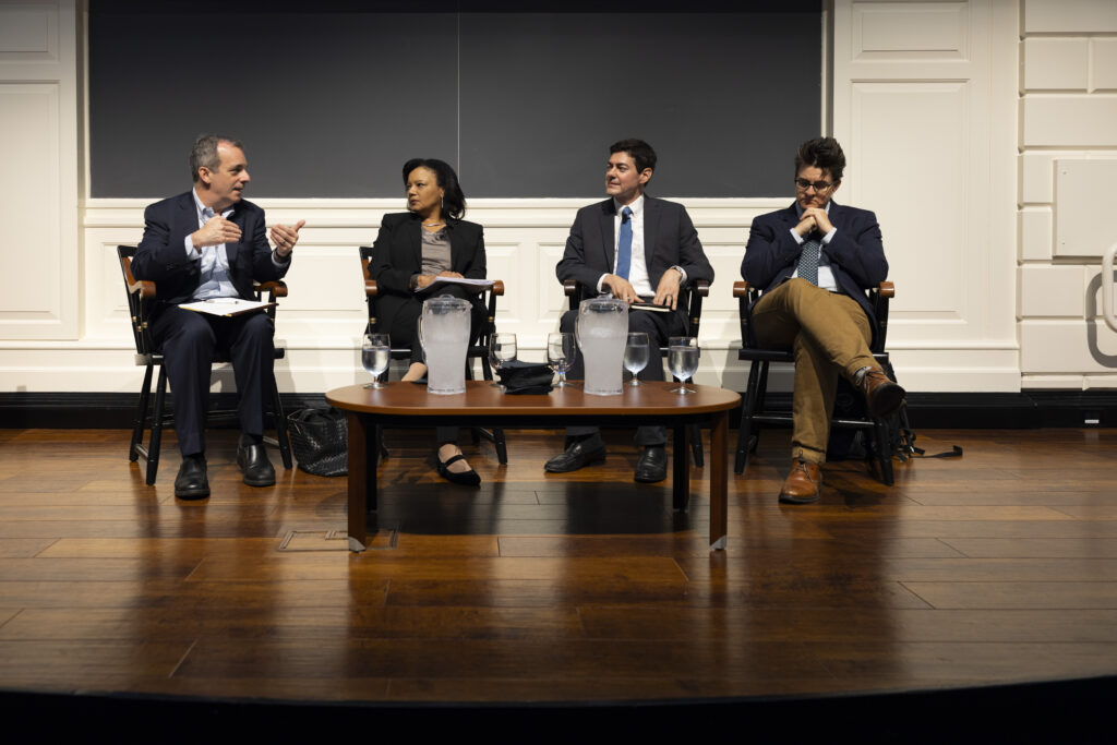 Afternoon Plenary: “Where Does Harvard Go From Here?” panelist from left to right John Manning, Tomiko Brown-Nagin, Eric Beerbohm, Erica Chenoweth