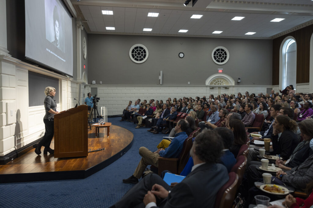 Lecture hall with HILT Conference participants and presenter Jill Lepore